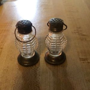 Antique Lantern Glass/ Metal Salt and Pepper Shakers